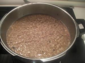 Risotto de setas rehidratas, al abrir la olla rápida