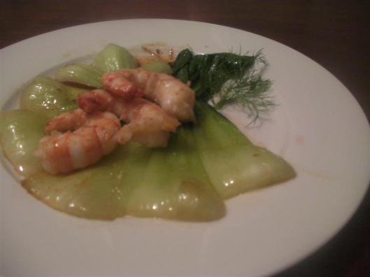 Baby Bok Choy salteado con gambones