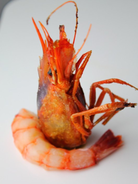 Gamba roja sous-vide con cabeza a la plancha