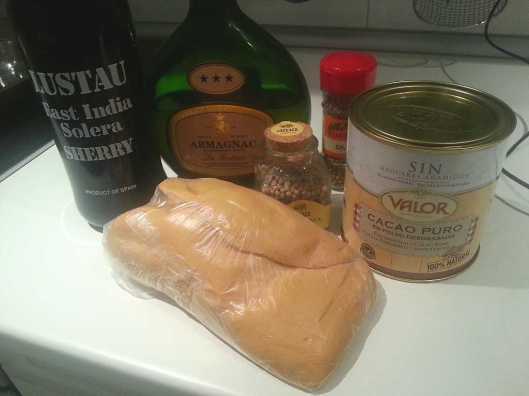 Ingredientes foie curado al cacao